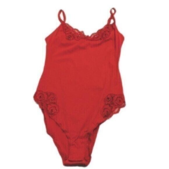 NWT Free People Red Bodysuit w/Lace Inset Small - Picture 3 of 8